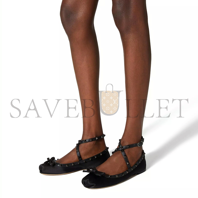 VALENTINO ROCKSTUD SATIN BALLERINA WITH TONE-ON-TONE STUDS 5W2S0HB6EQL_0NO