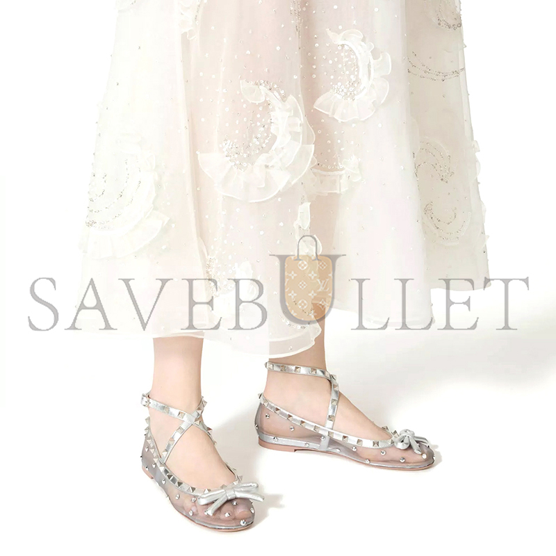 VALENTINO ROCKSTUD MESH BALLERINA WITH CRYSTALS 5W2S0HB6UQX_KSP