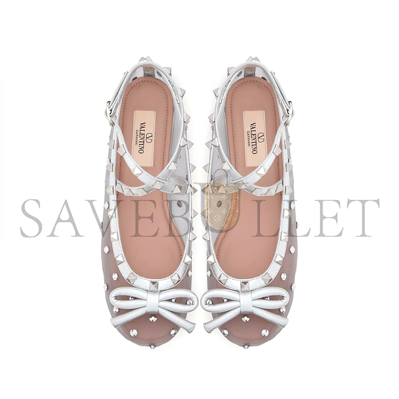 VALENTINO ROCKSTUD MESH BALLERINA WITH CRYSTALS 5W2S0HB6UQX_KSP
