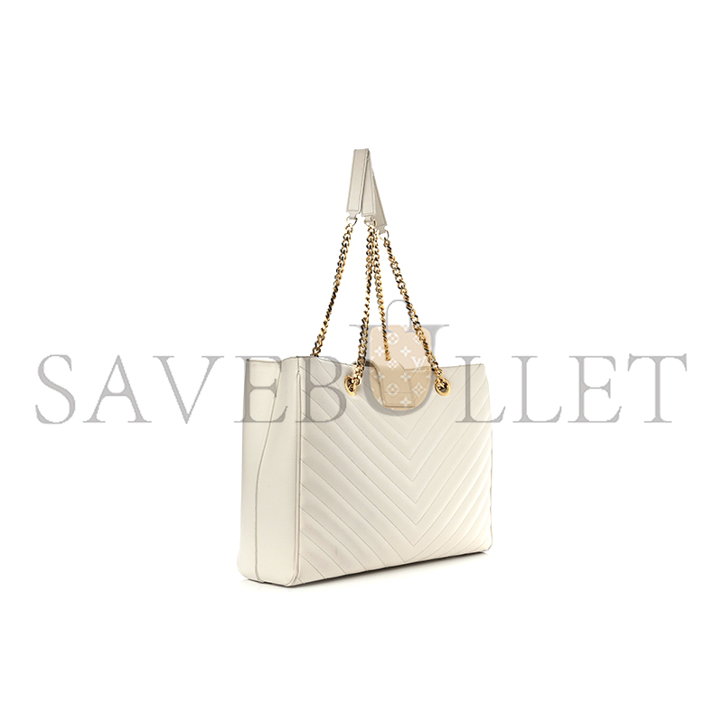 Y*L chevron leather classic monogram shopping tote white 1466144 (33*22*15cm)