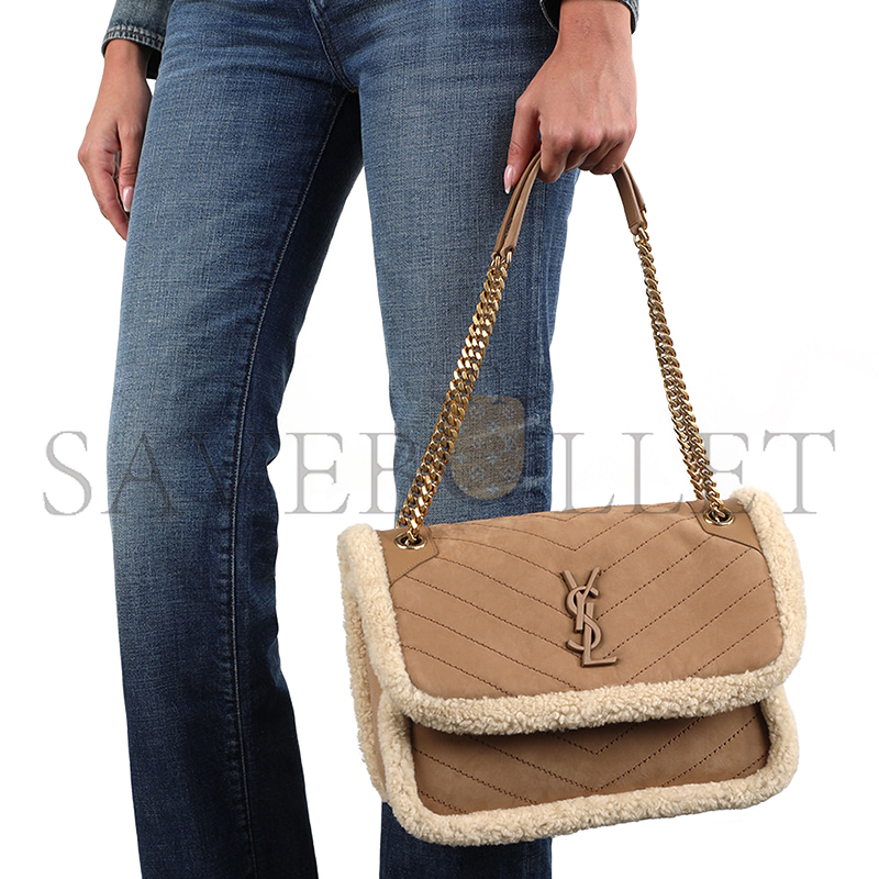 Y*L niki medium in shearling-trimmed nubuck 633187bto8w9276 (28*20*8.5cm)