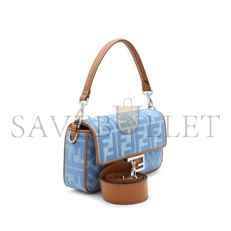 F**di baguette ff embroidered denim tote bag in blue 8br600ap4nf1ln5 (27*15*6cm)