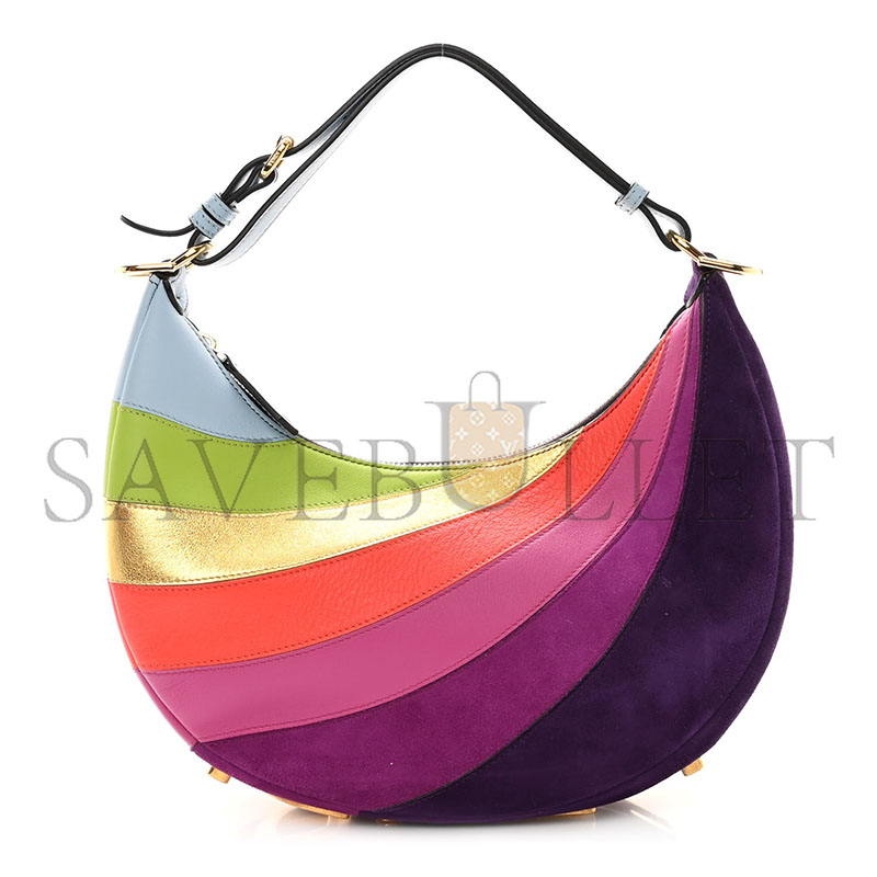 F**di vitello seta goatskin suede rainbow inlay small F**digraphy hobo bag multicolor azzurro baby (29*24.5*10cm)