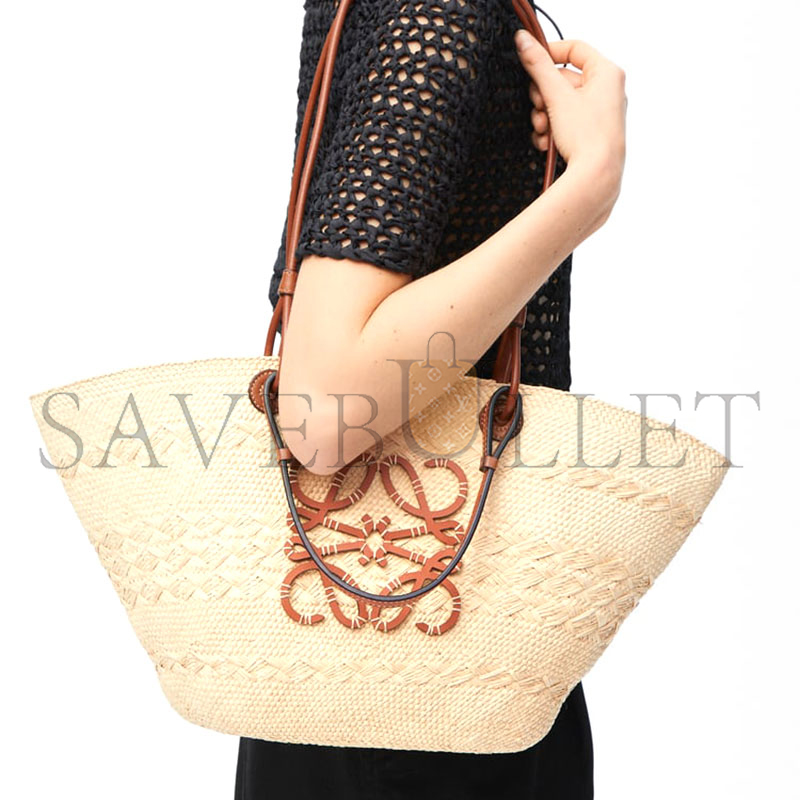 L0ew* medium anagram basket bag in iraca palm and calfskin a223t43x02 (46*24.5*16cm)