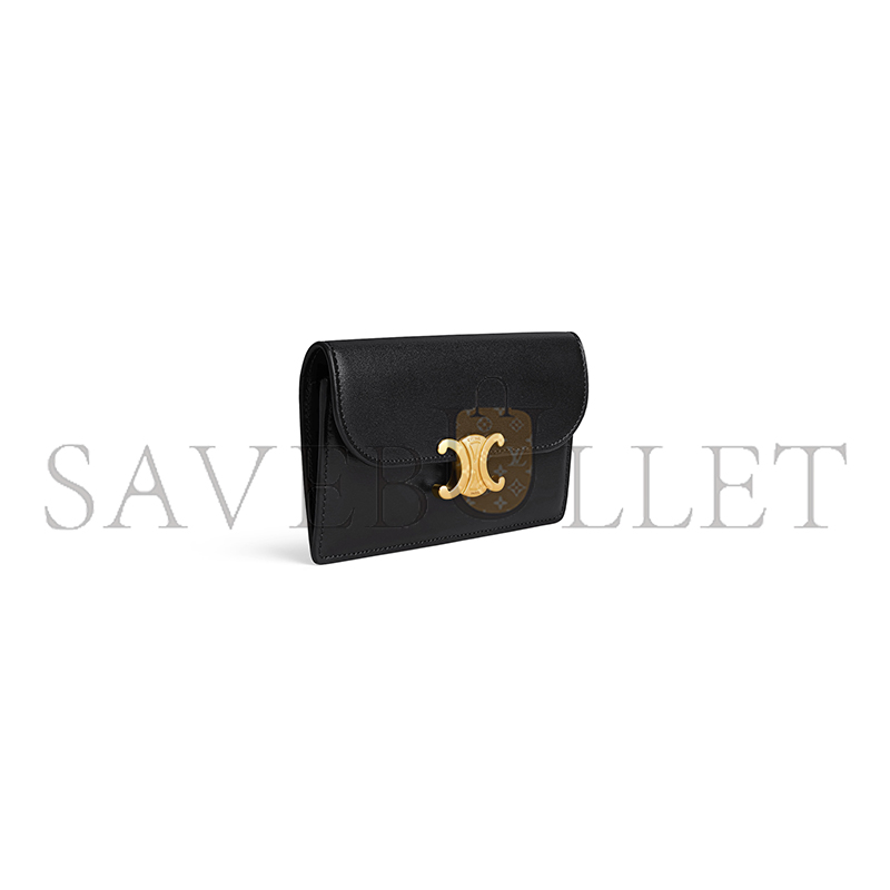 Ce1i*e long card holder with flap triomphe in shiny calfskin 10p073dpv.38no (13*8*1cm)