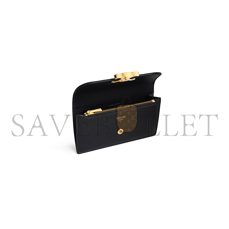 Ce1i*e long card holder with flap triomphe in shiny calfskin 10p073dpv.38no (13*8*1cm)