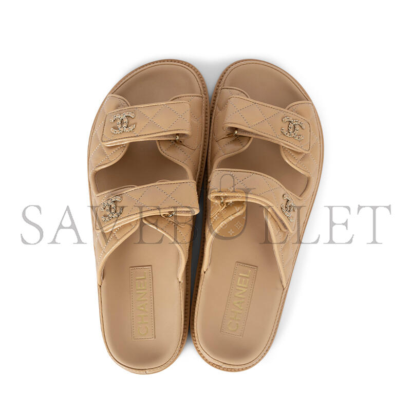 Ch**el lambskin quilted velcro dad chain cc slide sandals