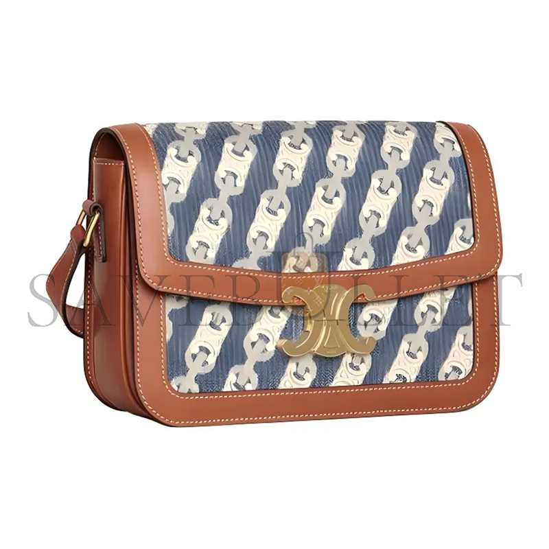 Ce**e medium classique triomphe bag in jacquard and natural calfskin 191242ckp.07at (22.5*16.5*7.5cm)