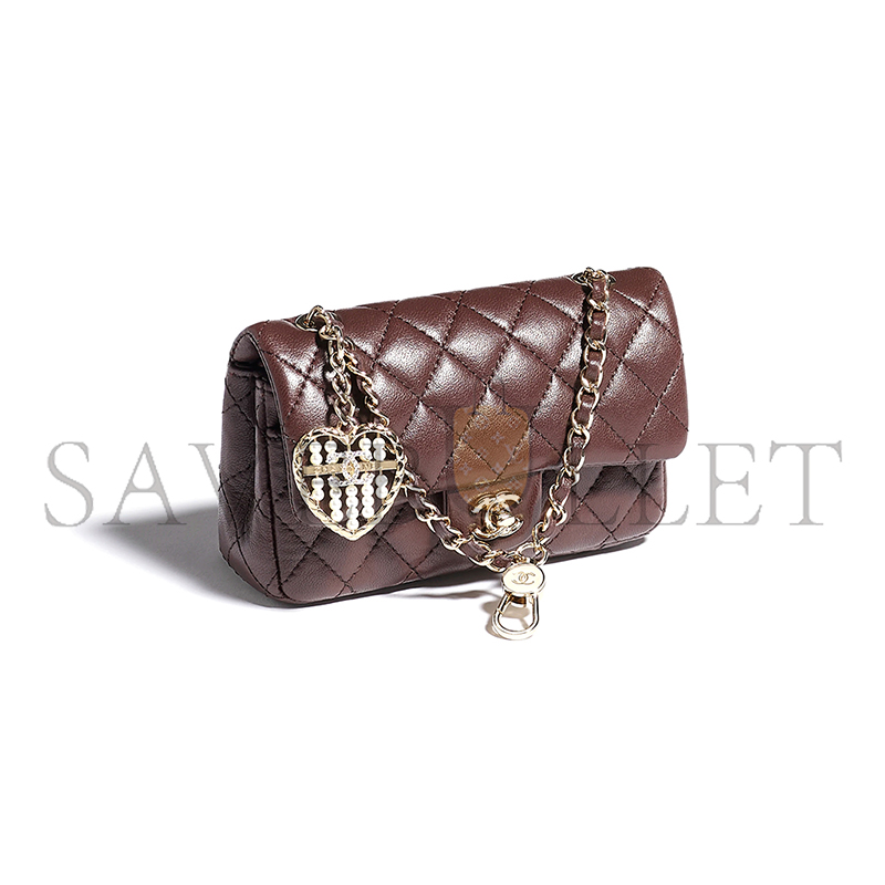 Ch*el classic mini bag with hook lambskin & gold-tone metal dark brown ap4760 (12.5*8*5cm)