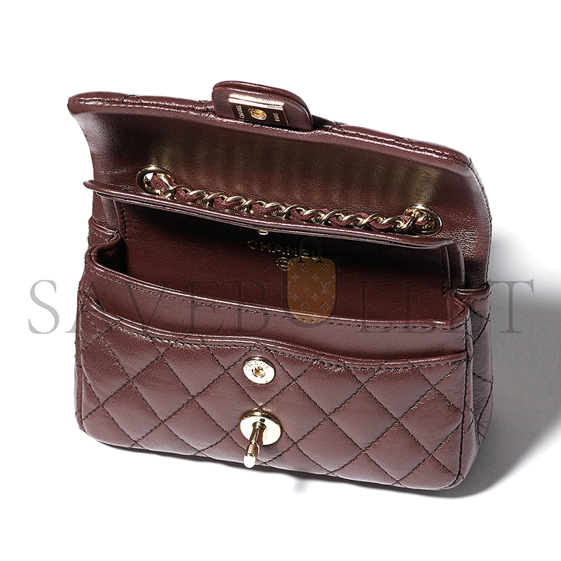 Ch*el classic mini bag with hook lambskin & gold-tone metal dark brown ap4760 (12.5*8*5cm)