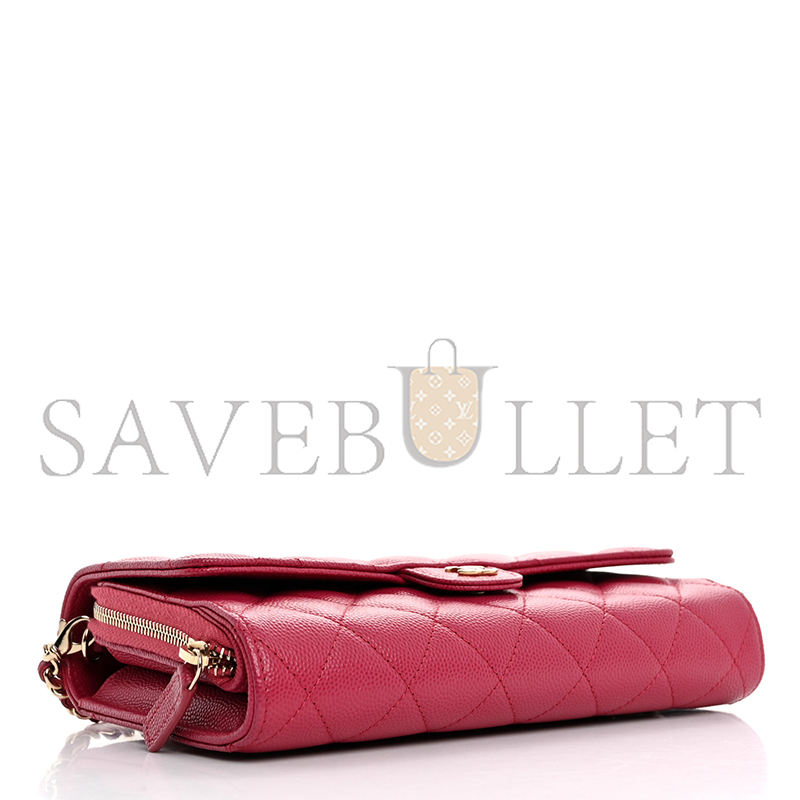 Ch*el caviar quilted phone holder wallet on removable chain dark pink 1658572 (18*11*4cm)