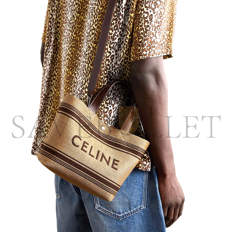 Ce**e cabas mini leather-trimmed logo-embroidered raffia tote bag 116992bzj.04lv (23*19*11cm)