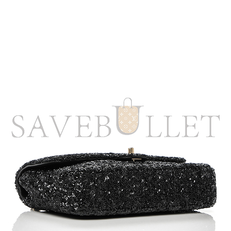 Ch*el sequin embroidered medium flap bag black 189545 (25*16*6cm)