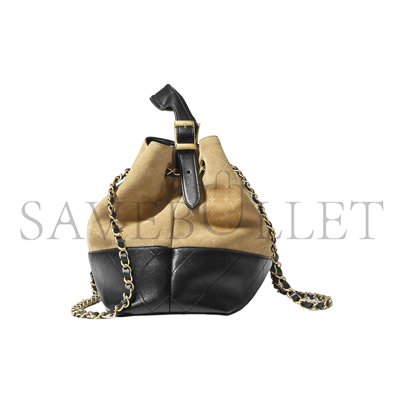 Ch*el master shopping bag suede calfskin, shiny lambskin & gold-tone metal beige & black as5634 (36*24*12cm)