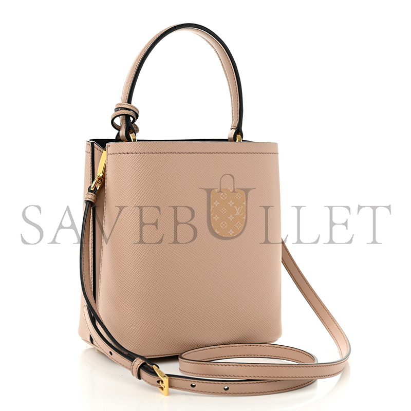 Pra*a saffiano cuir calfskin small panier bucket bag cipria 1ba217 (18*17*10.5cm)