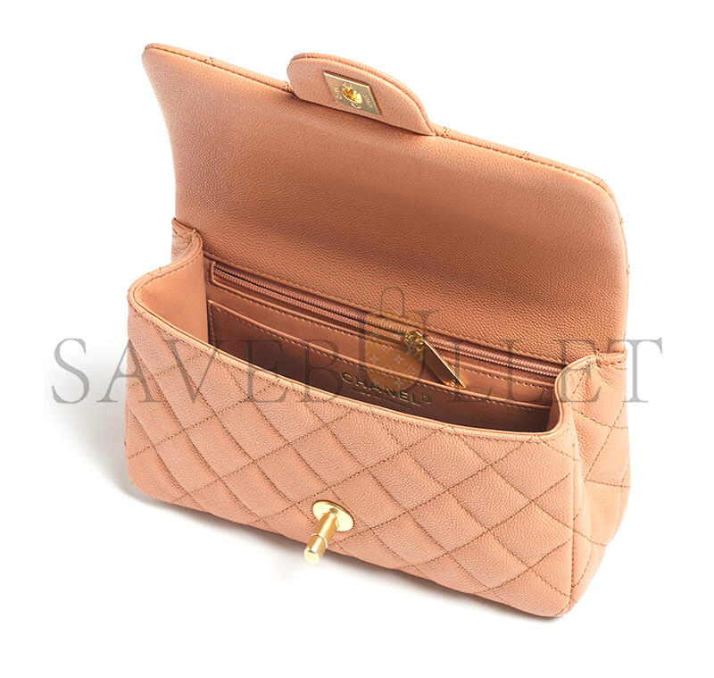 Ch*el mini flap bag with top handle grained shiny calfskin as5701 (19.5*12*6.5cm)