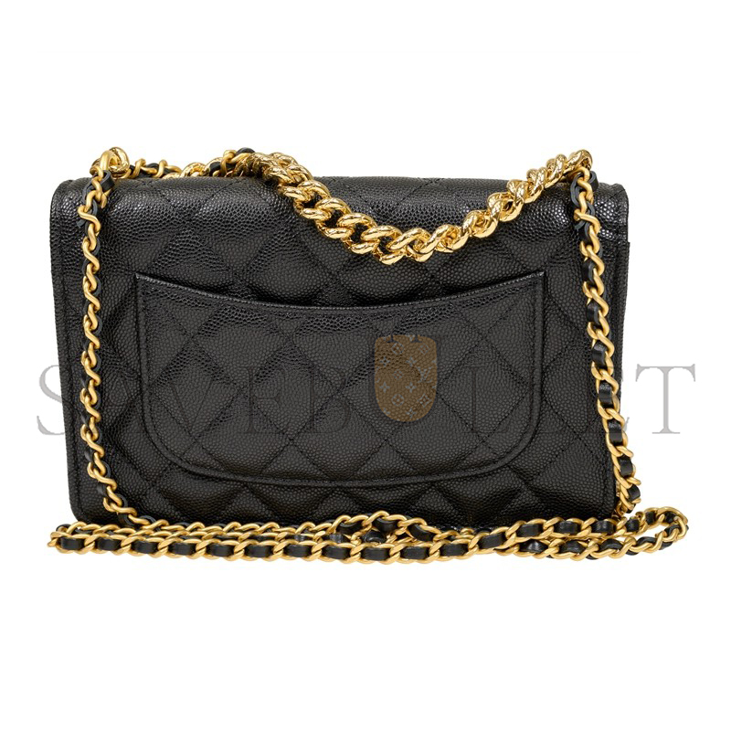 Ch*el lychee peel cc turnlock wallet on chain woc black ap3910 (20*12.5*4cm)