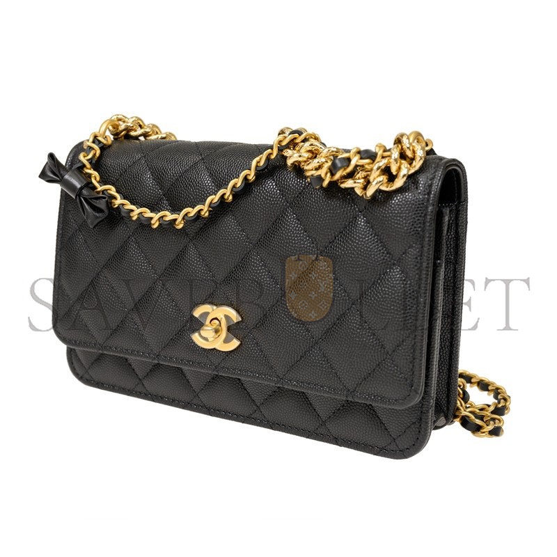 Ch*el lychee peel cc turnlock wallet on chain woc black ap3910 (20*12.5*4cm)