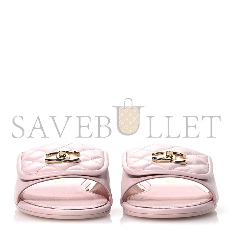 Ch*el lambskin quilted turnlock flat mules 1669317