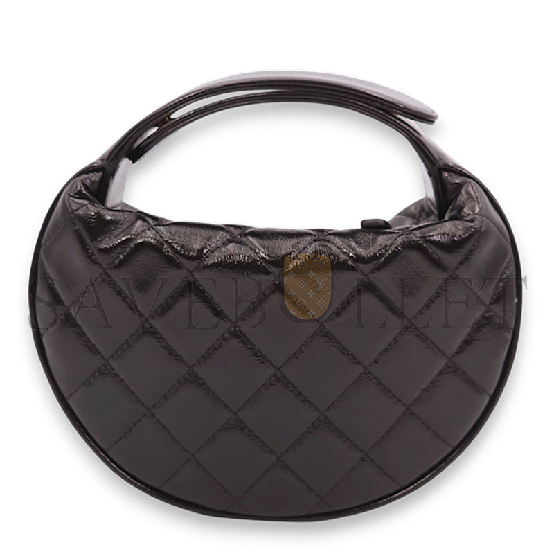 Ch*el quilted round mini black top handle bag in calfskin, gold hardware ap4058 (16*16*5.5cm)