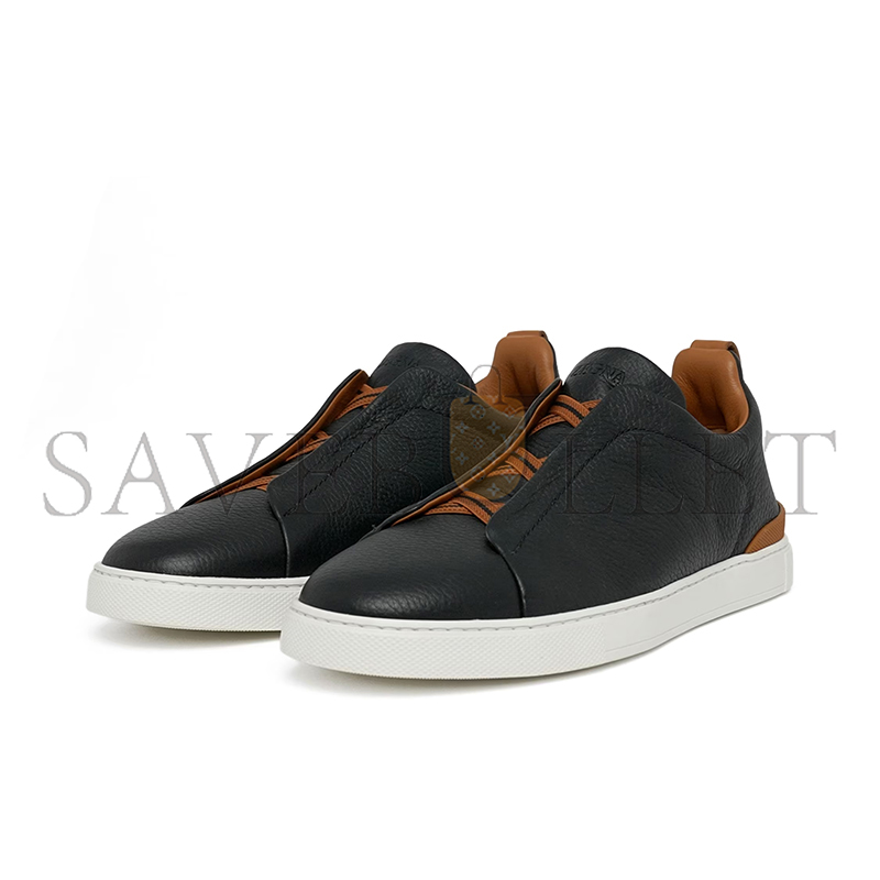 ZEGNA BLACK DEERSKIN AND LEATHER TRIPLE STITCH™ SNEAKERS LHCVO