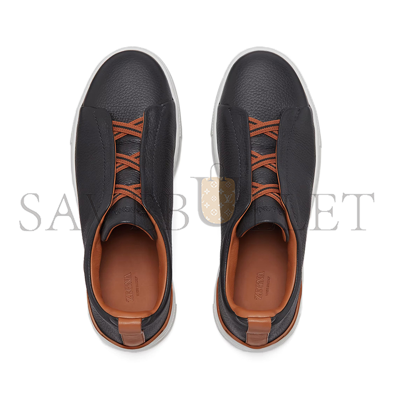 ZEGNA BLACK DEERSKIN AND LEATHER TRIPLE STITCH™ SNEAKERS LHCVO