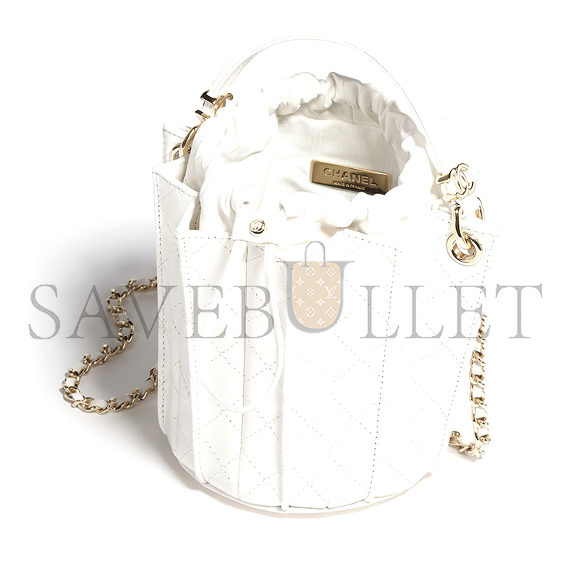 Ch**el mini bucket bag lambskin white as5486 (15.2*14*14cm)