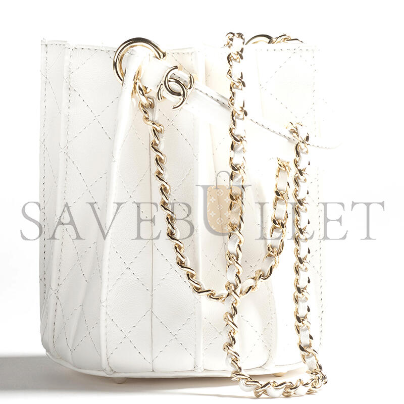 Ch**el mini bucket bag lambskin white as5486 (15.2*14*14cm)