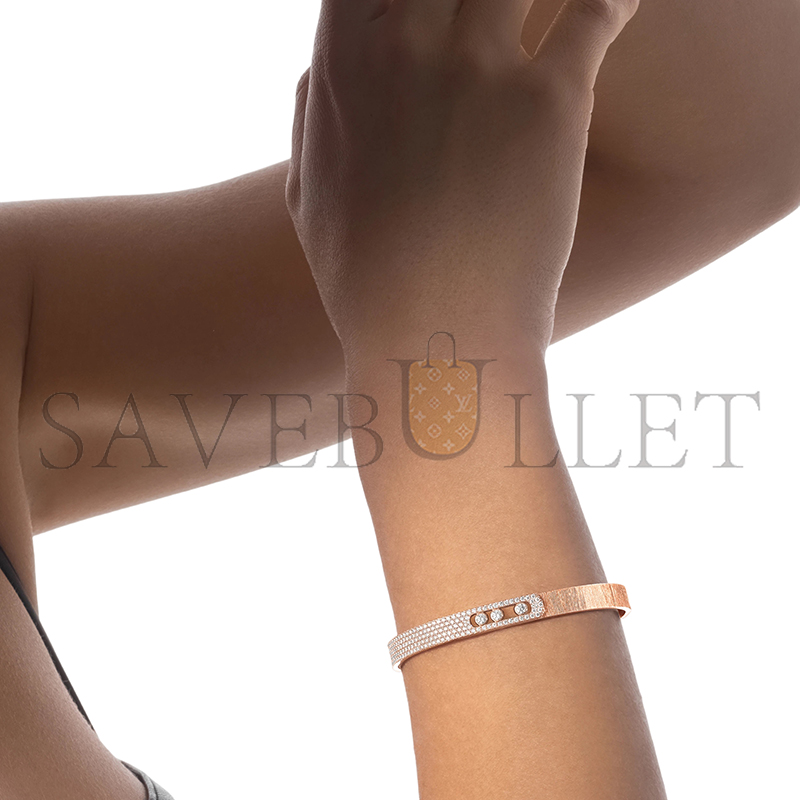 Mes1kaa move noa ciselÉ half pavÉ bangle pink gold d1am0nd bracelet 14501-pg