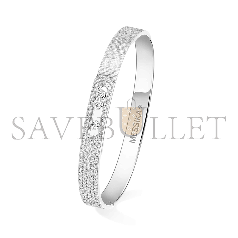 Mes1kaa move noa ciselÉ half pavÉ bangle white gold d1am0nd bracelet 14501-wg