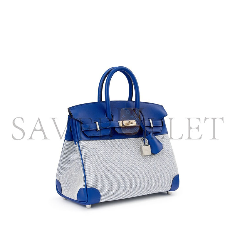 H**me5 bleu france swift and toile birkin 25 palladium hardware (25*20*13cm)