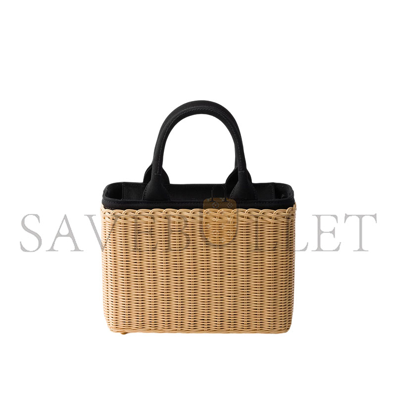 Pra*a medium wicker and canvas tote bag 1bg835 (26*18*11.5cm)