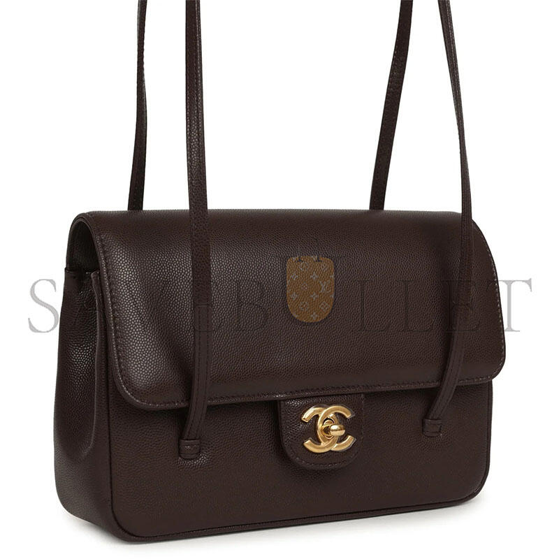 Ch**el MASTER SMALL PREPPY COCO FLAP BAG DARK BROWN SHINY CAVIAR BRUSHED GOLD HARDWARE (22*15*5cm)