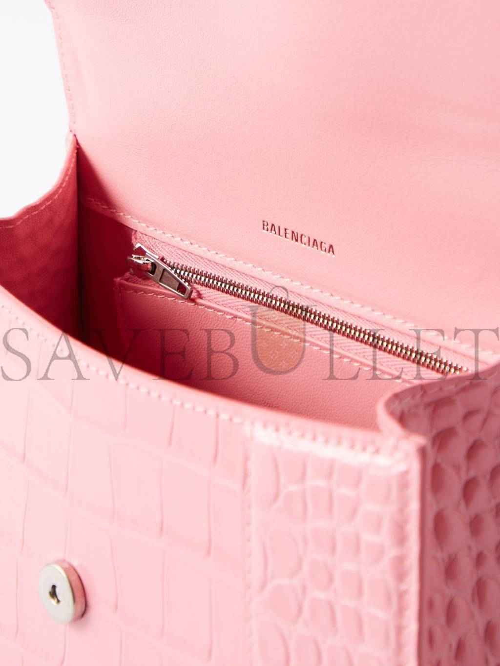 Ba*len*cia*ga pink hourglass s crocodile-effect leather bag matchesfashion us (22.5*14.5*10cm)