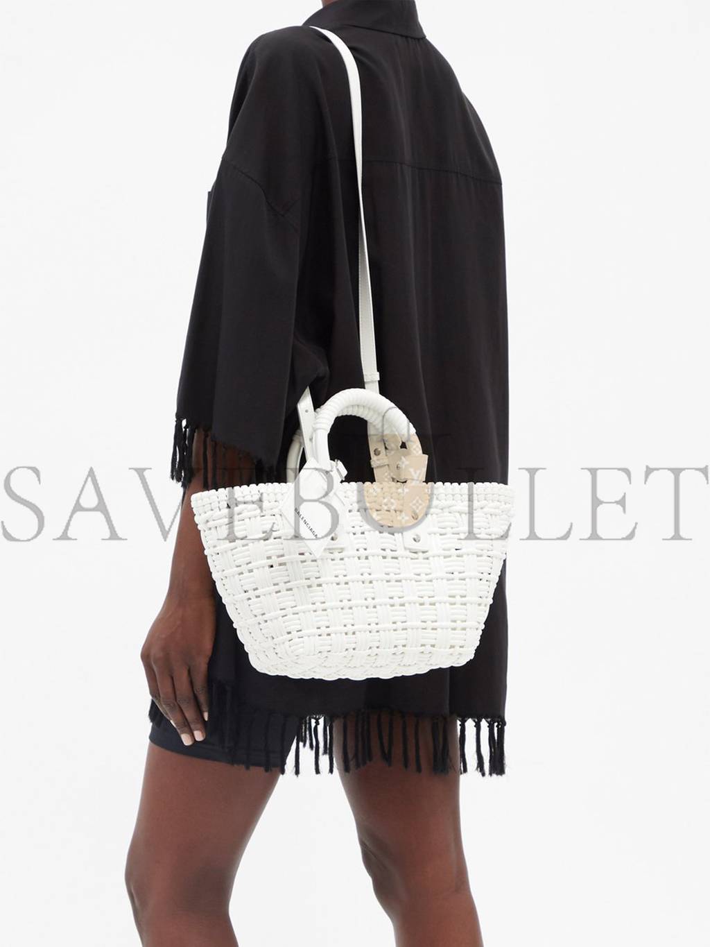 Ba*len*cia*ga white bistrot xs braided pvc tote bag matchesfashion us (34.4*19*-12cm)