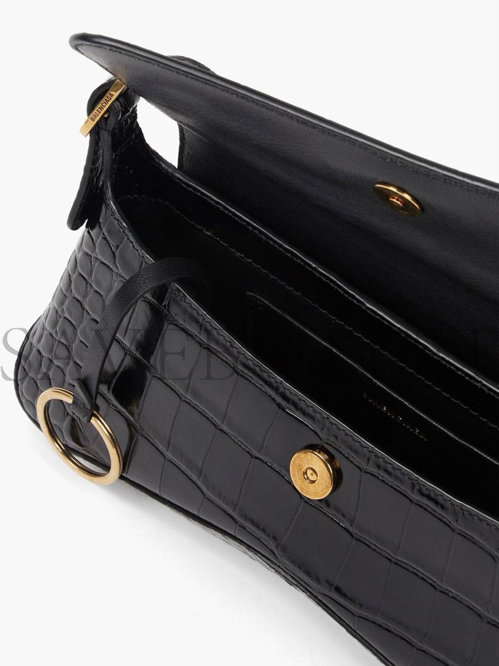 Ba*len*cia*ga black bb-plaque crocodile-effect leather shoulder bag matchesfashion us (19*12.1*7.6cm)