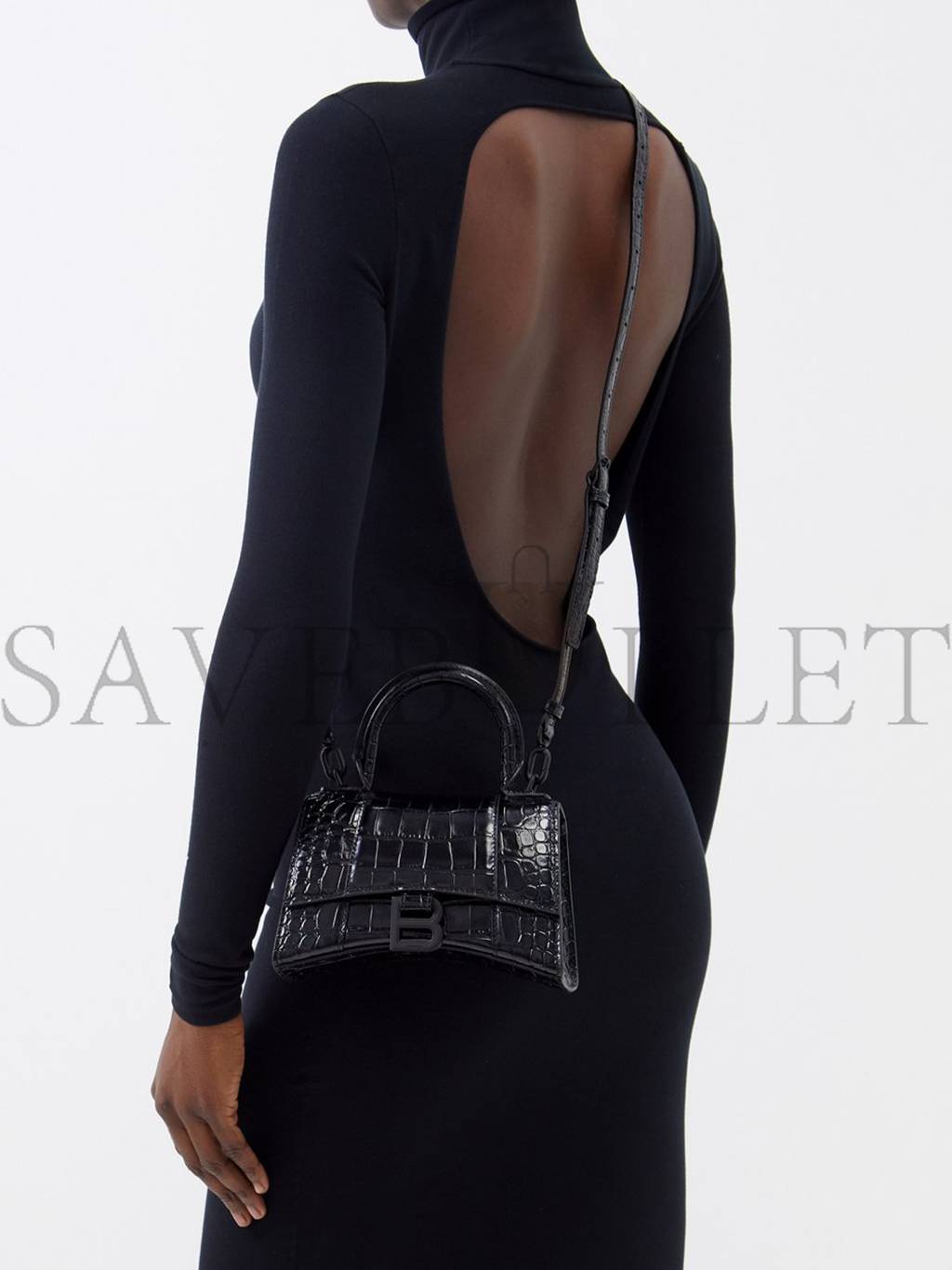Ba*len*cia*ga black hourglass xs crocodile-effect leather bag matchesfashion us (19*12*6.6cm)
