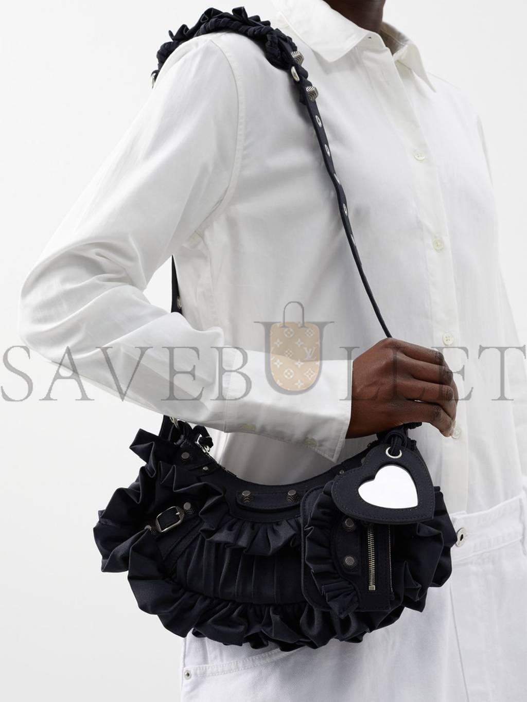 Ba*len*cia*ga black le cagole xs ruffled spandex shoulder bag matchesfashion us (25.6*11.4*7.3cm)