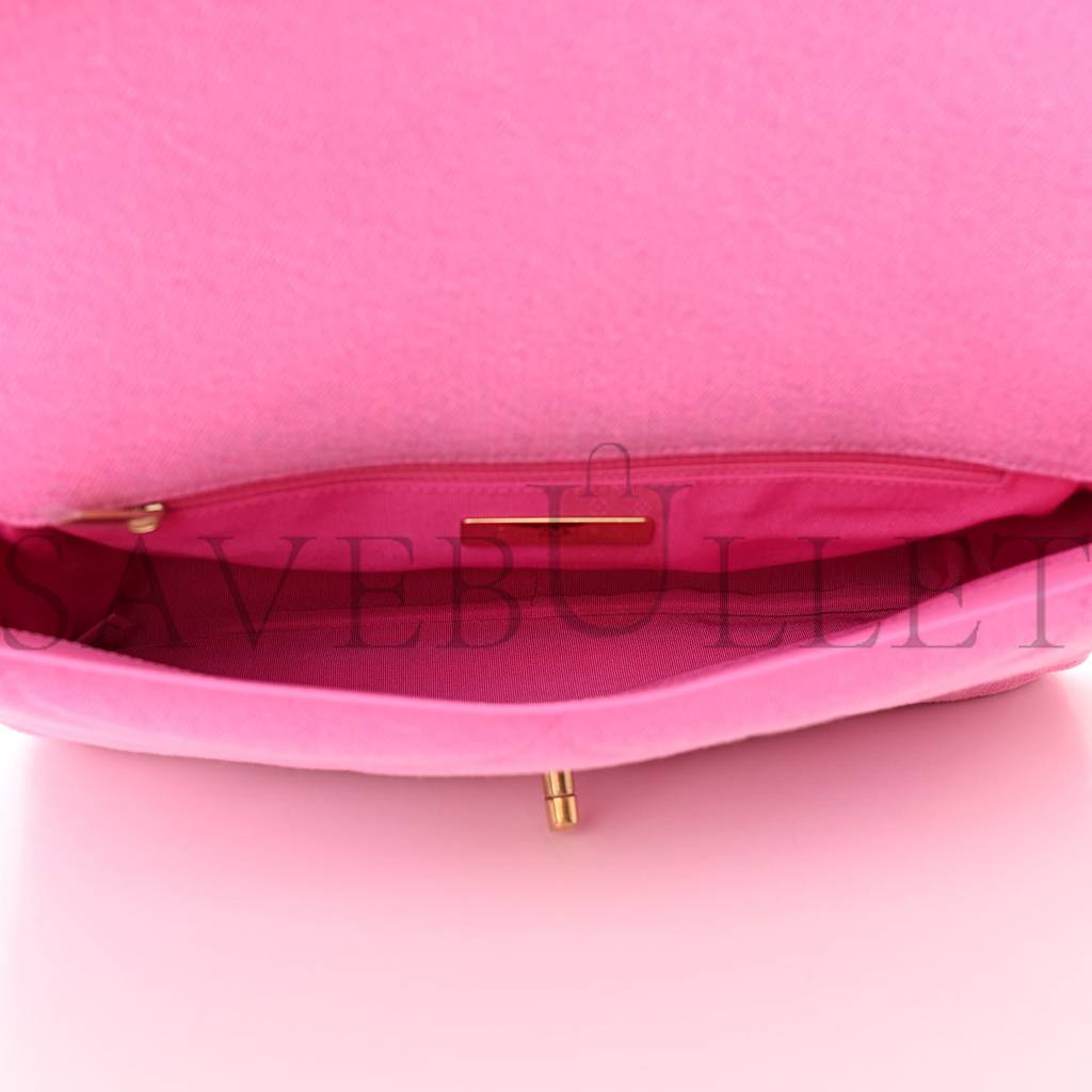 Ch*el denim quilted large Ch*el 19 flap neon pink gold hardware (30*20*10cm)