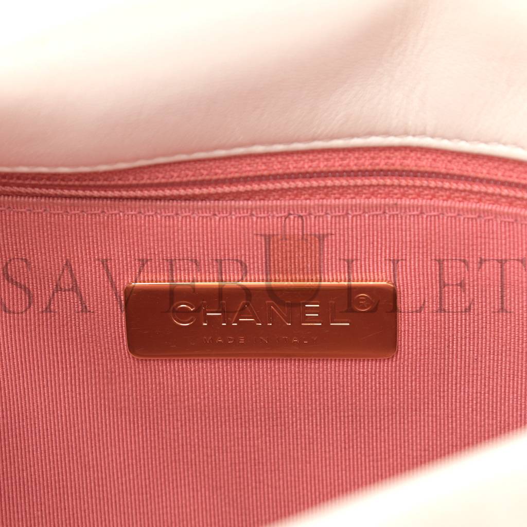 Ch*el goatskin quilted medium Ch*el 19 flap white gold hardware (27*20*8cm)