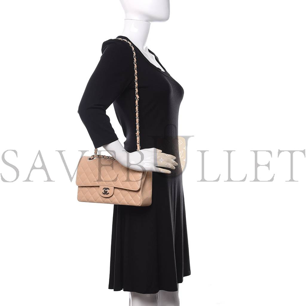 Ch*el caviar quilted medium double flap beige clair silver hardware (25*15*7cm)