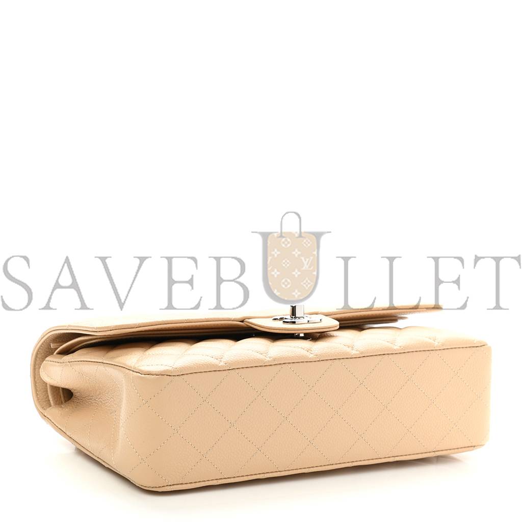 Ch*el caviar quilted medium double flap beige clair silver hardware (25*15*7cm)