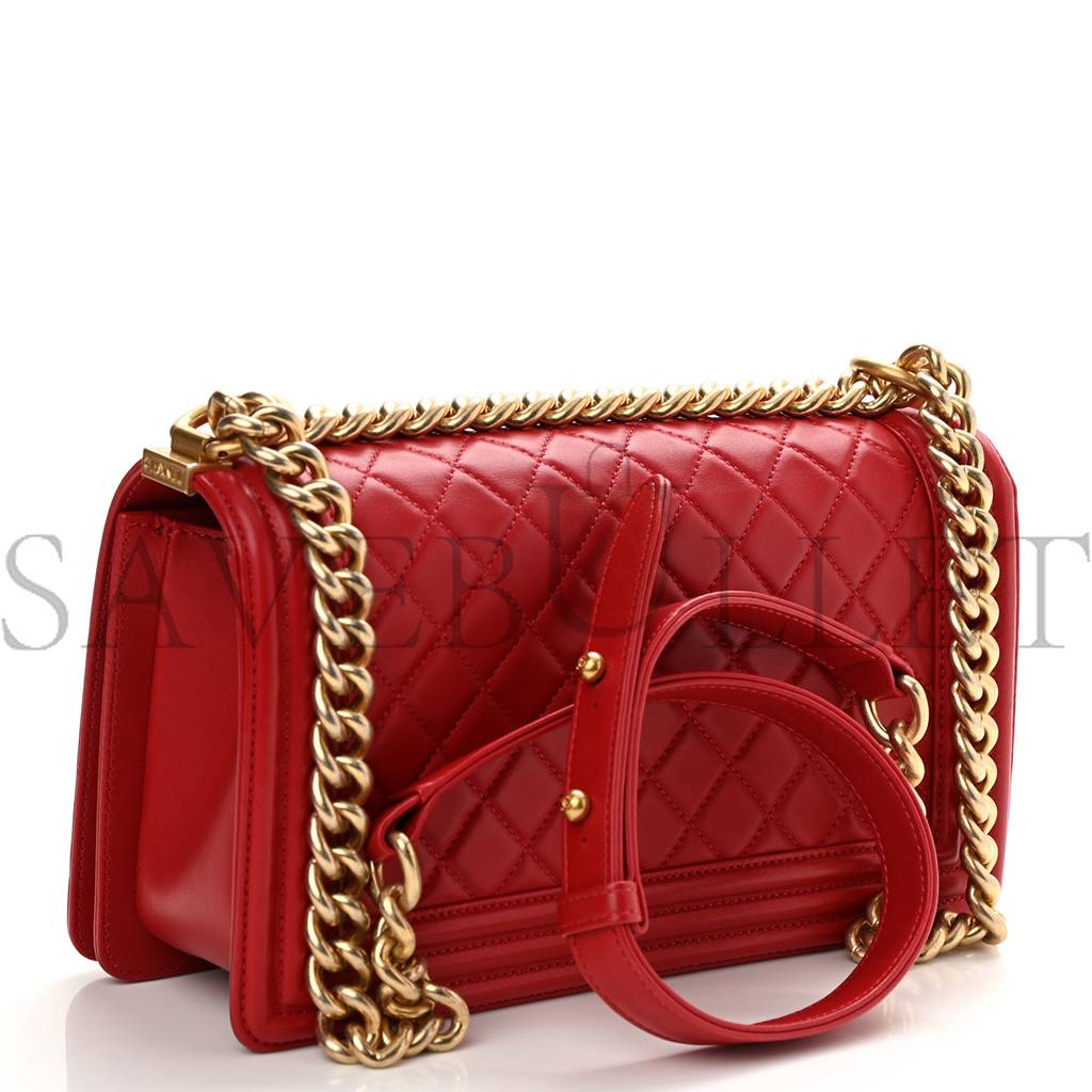 Ch*el lambskin quilted medium boy flap red gold hardware (25*15*8cm)