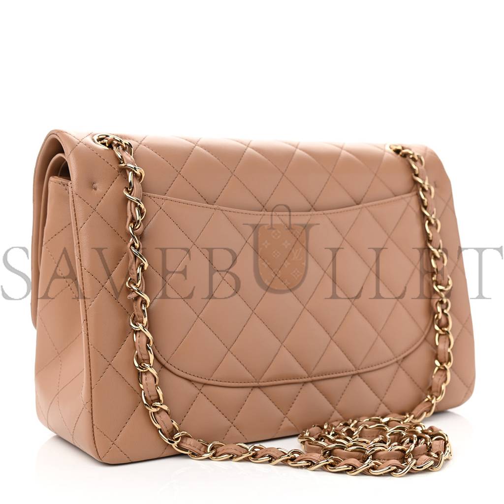 Ch*el lambskin quilted jumbo double flap dark beige rose gold hardware (31*19*9cm)