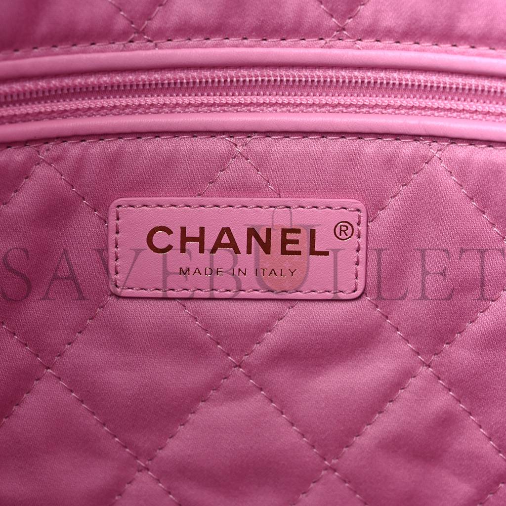 Ch*el shiny calfskin quilted small Ch*el 22 pink gold hardware (37*35*7cm)