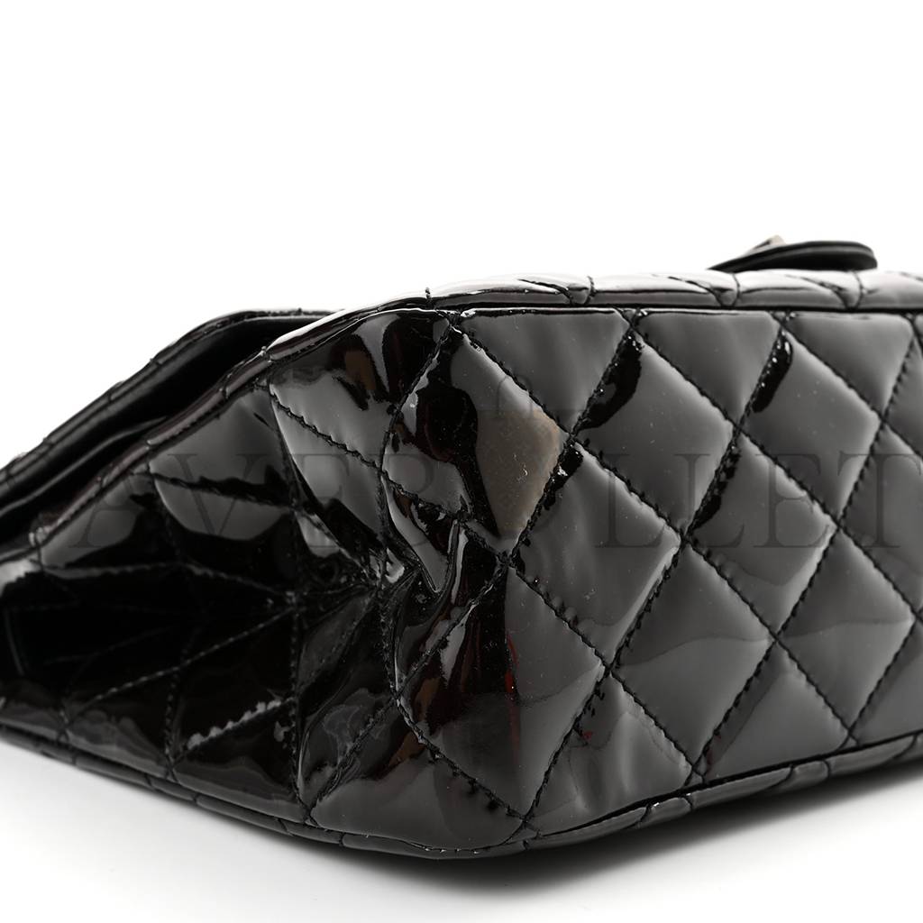 Ch*el patent quilted 2.55 reissue 227 flap prune silver hardware (30*19*10cm)