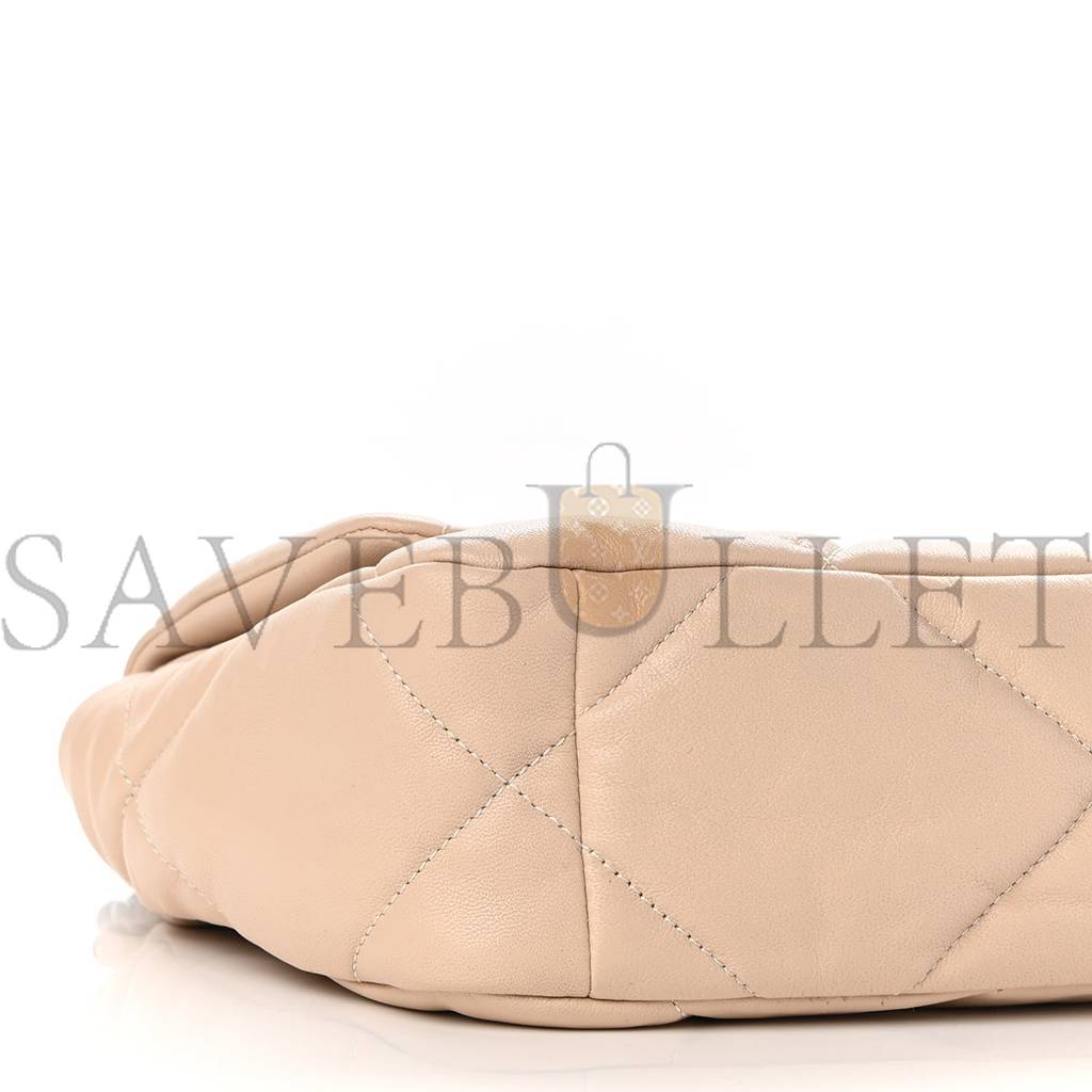 Ch*el goatskin quilted medium Ch*el 19 flap light beige gold hardware (25*15*8cm)
