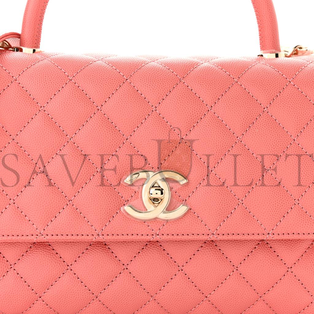 Ch*el caviar quilted small coco handle flap pink rose gold hardware (29*19*9cm)