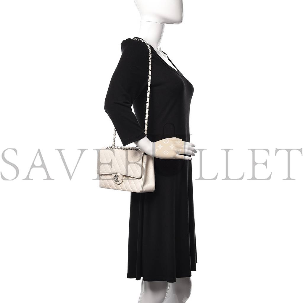 Ch*el caviar quilted medium double flap white rose gold hardware (25*15*6cm)