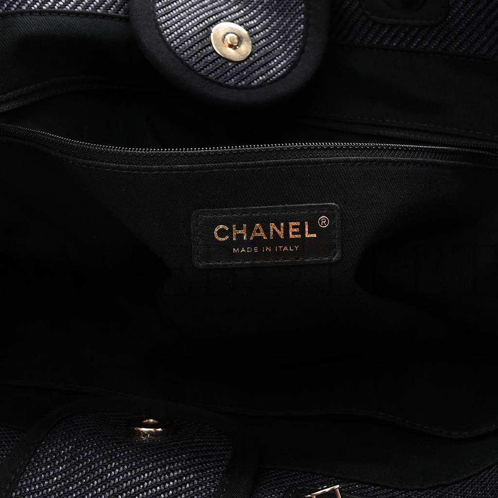 Ch*el mixed fibers calfskin medium deauville tote blue (38*30*20cm)